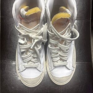White and Yellow High-Top Sneakers